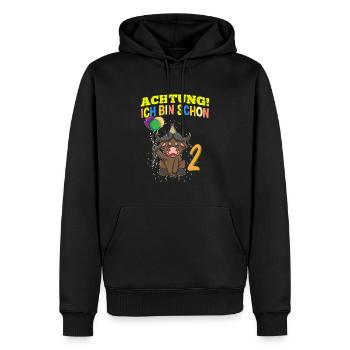 Achtung Ich Bin Schon 2 Geburtstag Büffel Bison - Männer Premium Bio Hoodie - Schwarz - Vorne - Nico (187cm)