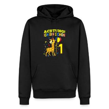 Achtung Ich Bin Schon 1 Geburtstag Giraffe - Männer Premium Bio Hoodie - Schwarz - Vorne - Nico (187cm)