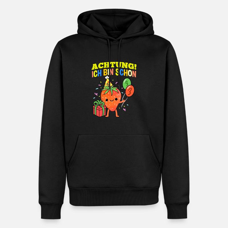 Achtung Ich Bin Schon 3 Obst Geburtstag Erdbeere - Männer Premium Bio Hoodie - Schwarz