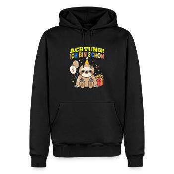 Achtung Ich Bin Schon 1 Tier Geburtstag Faultier - Männer Premium Bio Hoodie - Schwarz - Vorne - Nico (187cm)