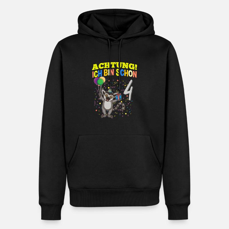 Achtung Ich Bin Schon 4 Tier Geburtstag Lemur Affe - Männer Premium Bio Hoodie - Schwarz