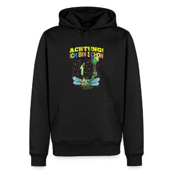 Achtung Ich Bin Schon 1 Tier Geburtstag Libelle - Männer Premium Bio Hoodie - Schwarz - Vorne - Nico (187cm)
