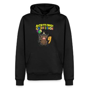 Achtung Ich Bin Schon 9 Geburtstag Büffel Bison - Männer Premium Bio Hoodie - Schwarz - Vorne - Nico (187cm)