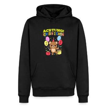 Achtung Ich Bin Schon 2 Geburtstag Teddybär - Männer Premium Bio Hoodie - Schwarz - Vorne - Nico (187cm)