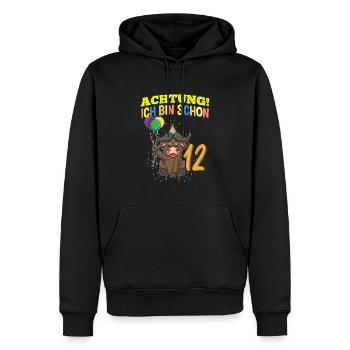 Achtung Ich Bin Schon 12 Geburtstag Büffel Bison - Männer Premium Bio Hoodie - Schwarz - Vorne - Nico (187cm)