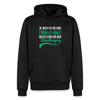 Je wichtiger der Mitarbeiter desto größer der ... - Männer Premium Bio Hoodie - Schwarz - Vorne - Nico (187cm)