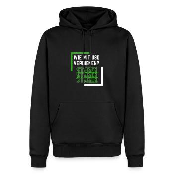 Wie mit USD verdienen? Staken. - Männer Premium Bio Hoodie - Schwarz - Vorne - Nico (187cm)