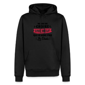 humour amoureux de chats - Sweat à capuche Premium bio Homme - noir - Devant - Nico (187cm)