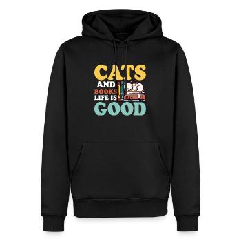 Chats et livres La vie est bonne lecture Amoureux des livres - Sweat à capuche Premium bio Homme - noir - Devant - Nico (187cm)