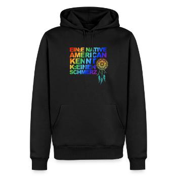 Selbstironie: Woke, Gendern & kulturelle Aneignung - Männer Premium Bio Hoodie - Schwarz - Vorne - Nico (187cm)