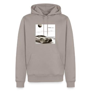 SUV sur la plage - Sweat à capuche Premium bio Homme - taupe - Devant - Nico (187cm)