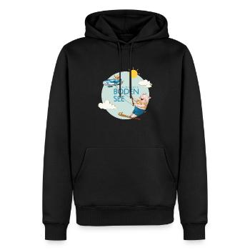 Wasserski Schwein "Life is great @Bodensee" - Männer Premium Bio Hoodie - Schwarz - Vorne - Nico (187cm)