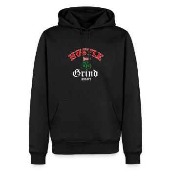 Hustle Hard Grind smart - Men’s Premium Organic Hoodie - black - Front - Nico (187cm)