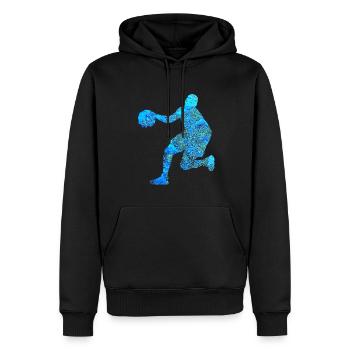 Basketball,Blue Graffiti, Basketteur - Sweat à capuche Premium bio Homme - noir - Devant - Nico (187cm)