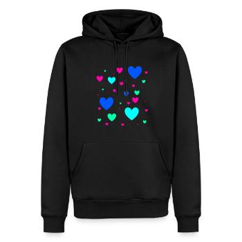Herzen,bunt, blau, rosa,pink,Herz - Männer Premium Bio Hoodie - Schwarz - Vorne - Nico (187cm)