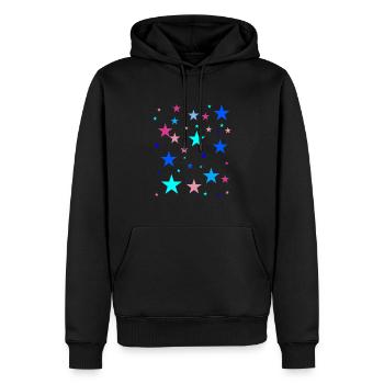 Sterne, bunt, blau, rosa, pink - Männer Premium Bio Hoodie - Schwarz - Vorne - Nico (187cm)