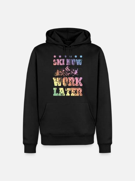 Ski now work later - Men’s Premium Organic Hoodie - black