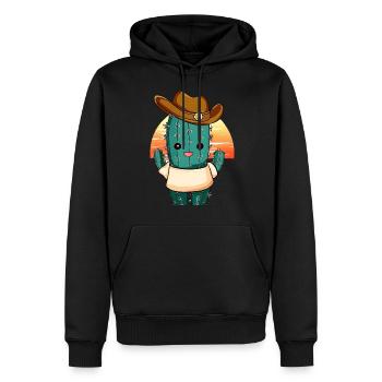 Cactus cowboy kawaii au coucher du soleil - Sweat à capuche Premium bio Homme - noir - Devant - Nico (187cm)