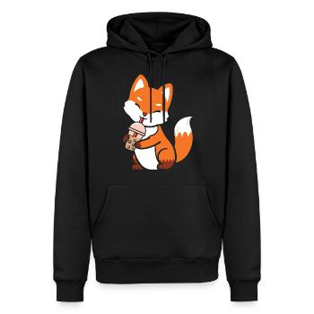 Lustiger Fuchs trinkt Boba Tea Bubble Tea - Männer Premium Bio Hoodie - Schwarz - Vorne - Nico (187cm)