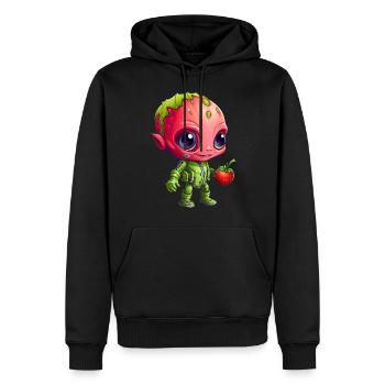 Strawberry Alien: Green & Red en interaction - Sweat à capuche Premium bio Homme - noir - Devant - Nico (187cm)