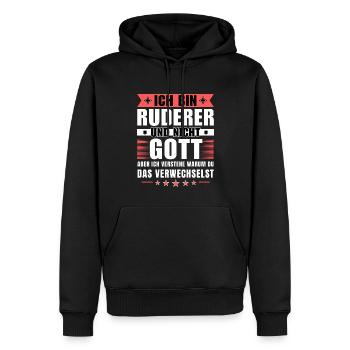 Ich bin Ruderer und nicht Gott - Männer Premium Bio Hoodie - Schwarz - Vorne - Nico (187cm)
