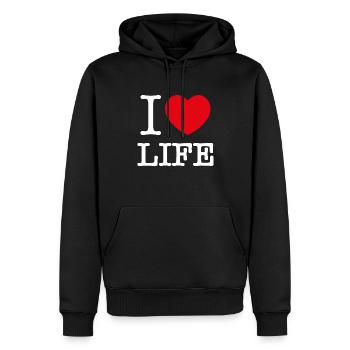 Ich liebe das Leben - Männer Premium Bio Hoodie - Schwarz - Vorne - Nico (187cm)