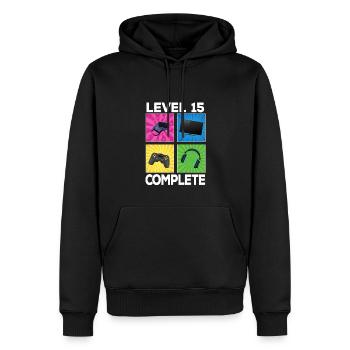 Niveau 15 complet 2007 Jeu 15e anniversaire - Sweat à capuche Premium bio Homme - noir - Devant - Nico (187cm)