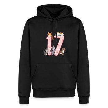 17th Birthday Girl Cats Outfit 17 years old - Men’s Premium Organic Hoodie - black - Front - Nico (187cm)