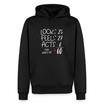 60e anniversaire - Sweat à capuche Premium bio Homme - noir - Devant - Nico (187cm)