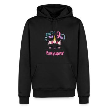 9ème anniversaire Fille Tenue Licorne Chat - Sweat à capuche Premium bio Homme - noir - Devant - Nico (187cm)