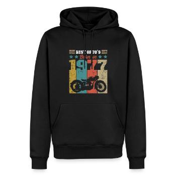 Best Of 70's Geboren 1977 Vintage Motorcycle Rider - Männer Premium Bio Hoodie - Schwarz - Vorne - Nico (187cm)