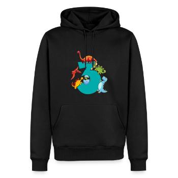 Dinosaure 3 ans 3ème fête d’anniversaire - Sweat à capuche Premium bio Homme - noir - Devant - Nico (187cm)