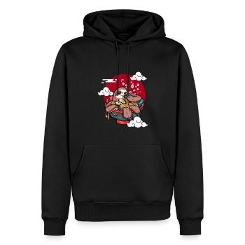 Drôle de paresseux mange des ramen kawaii japonais - Sweat à capuche Premium bio Homme - noir - Devant - Nico (187cm)