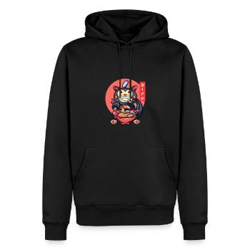 Drôle de chat mange Ramen Chaton mignon - Sweat à capuche Premium bio Homme - noir - Devant - Nico (187cm)