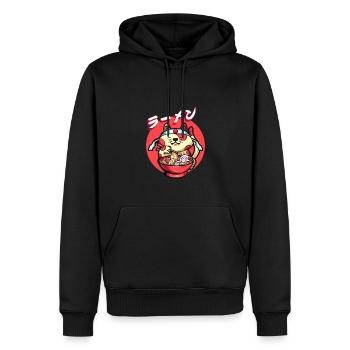 Drôle de chat mange des ramen mignon japonais - Sweat à capuche Premium bio Homme - noir - Devant - Nico (187cm)