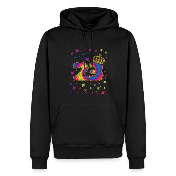 Tie-dye Fête d’anniversaire 23 ans Célébrant - Sweat à capuche Premium bio Homme - noir - Devant - Nico (187cm)