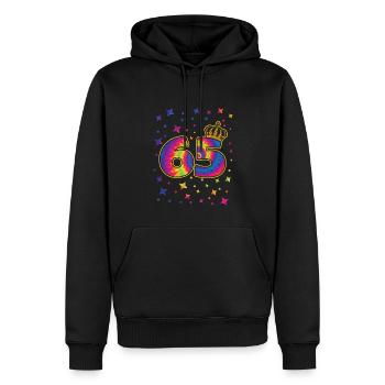Tie-dye fête d’anniversaire 65 ans 65 ans - Sweat à capuche Premium bio Homme - noir - Devant - Nico (187cm)