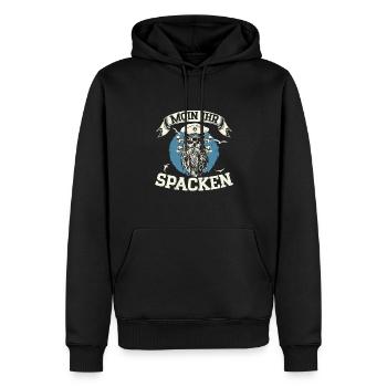 Moin ihr Spacken - Digga Spruch Meer Norddeutsch - Männer Premium Bio Hoodie - Schwarz - Vorne - Nico (187cm)