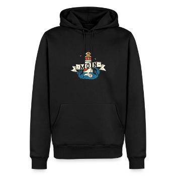 Moin ihr Spacken - Digga Spruch Meer Norddeutsch - Männer Premium Bio Hoodie - Schwarz - Vorne - Nico (187cm)