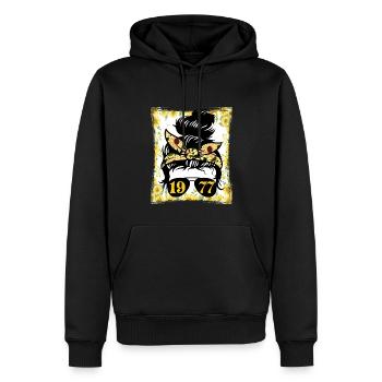 Tournesol Maman Née 1977 Anniversaire - Sweat à capuche Premium bio Homme - noir - Devant - Nico (187cm)