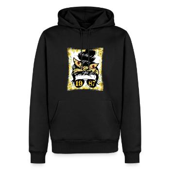 Tournesol Maman Née 1987 Anniversaire - Sweat à capuche Premium bio Homme - noir - Devant - Nico (187cm)