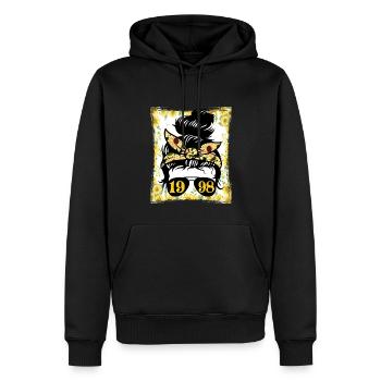 Tournesol Maman Née 1998 Anniversaire - Sweat à capuche Premium bio Homme - noir - Devant - Nico (187cm)