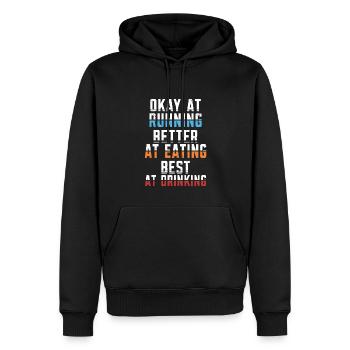 Okay when running better when eating - Men’s Premium Organic Hoodie - black - Front - Nico (187cm)