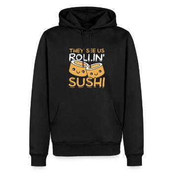 Vous nous voyez rouler » Amateur de sushis Japon - Sweat à capuche Premium bio Homme - noir - Devant - Nico (187cm)
