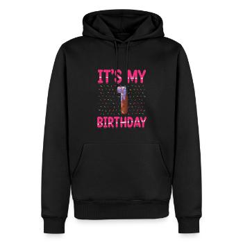 C’est mon 1er anniversaire | | du thème Sprinkles - Sweat à capuche Premium bio Homme - noir - Devant - Nico (187cm)