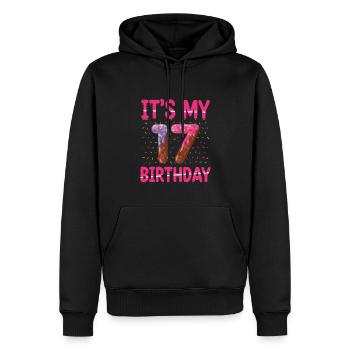 C’est mon 17e anniversaire | Saupoudrer des | à thème - Sweat à capuche Premium bio Homme - noir - Devant - Nico (187cm)