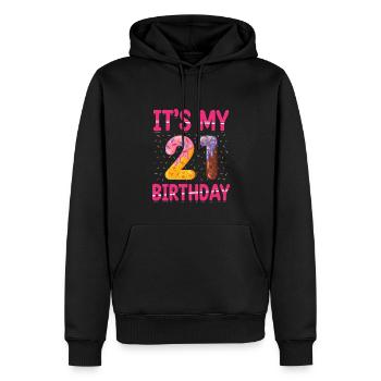 C’est mon 21e anniversaire | | du thème Sprinkles - Sweat à capuche Premium bio Homme - noir - Devant - Nico (187cm)
