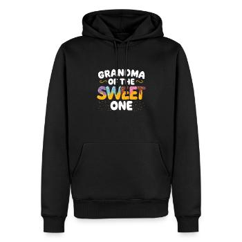 Grand-mère La Douce A | | d’anniversaire familial correspondant - Sweat à capuche Premium bio Homme - noir - Devant - Nico (187cm)
