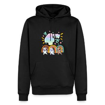 4ème anniversaire Dabbing Llama Licorne Paresseux | 4. - Sweat à capuche Premium bio Homme - noir - Devant - Nico (187cm)