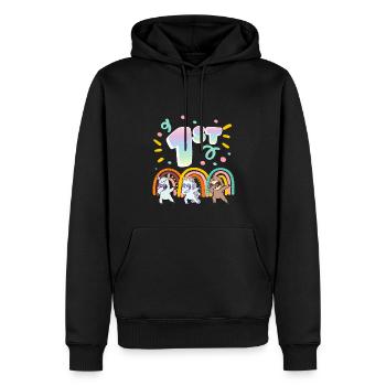 1st Birthday Dabbing Llama Unicorn Sloth | 1st - Männer Premium Bio Hoodie - Schwarz - Vorne - Nico (187cm)